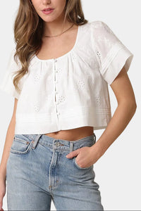 Elaine Flutter Sleeve Cropped Top in White