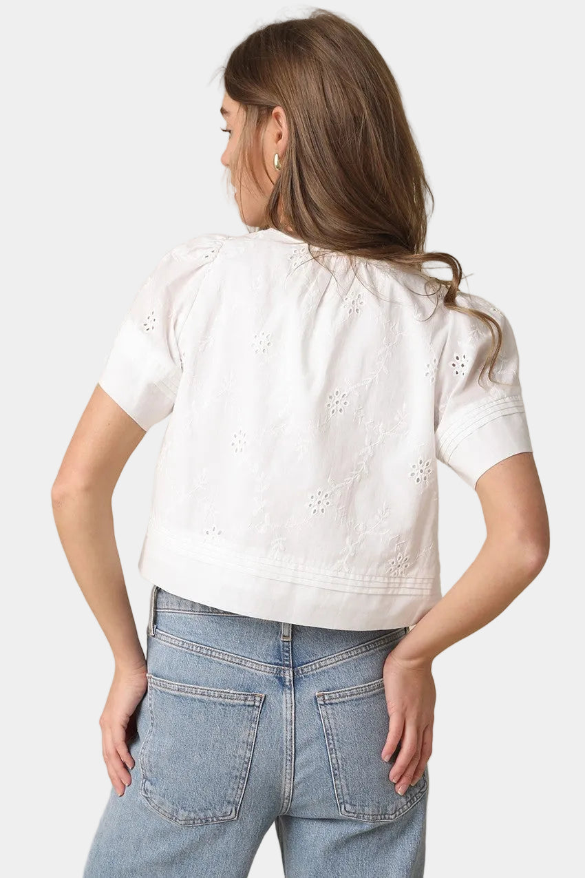 Elaine Flutter Sleeve Cropped Top in White
