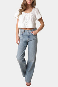 Elaine Flutter Sleeve Cropped Top in White