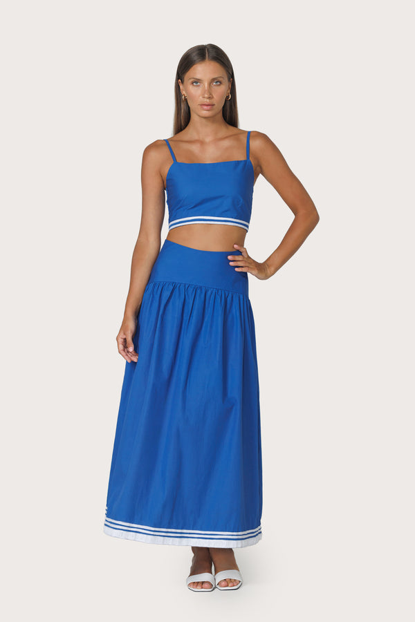 LUSANA Oliver Embroidered Poplin Skirt Set in Sapphire Stripe