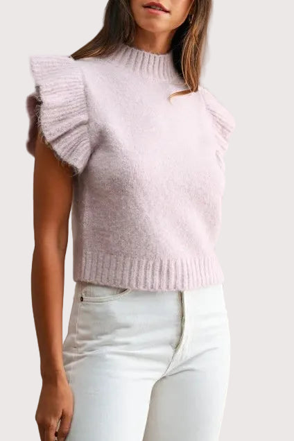 Mila Ruffle Knitted Sweater Vest in Pink Lavender
