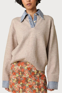 Emily Denim Collar Contrast Knit Sweater