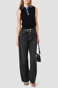 French Connection Maxime Knit Denim Collared Sweater Vest in Black