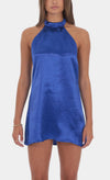 Quinn Satin Halter Shift Dress in Royal Blue