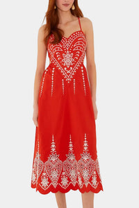 Farm Rio Heart Richelieu Sleeveless Midi Dress