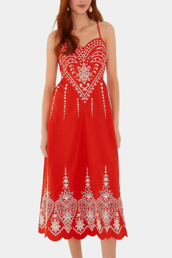 Farm Rio Heart Richelieu Sleeveless Midi Dress