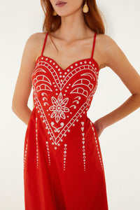 Farm Rio Heart Richelieu Sleeveless Midi Dress
