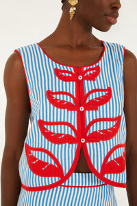 Farm Rio Sky Stripes Blue Sleeveless Crop Top