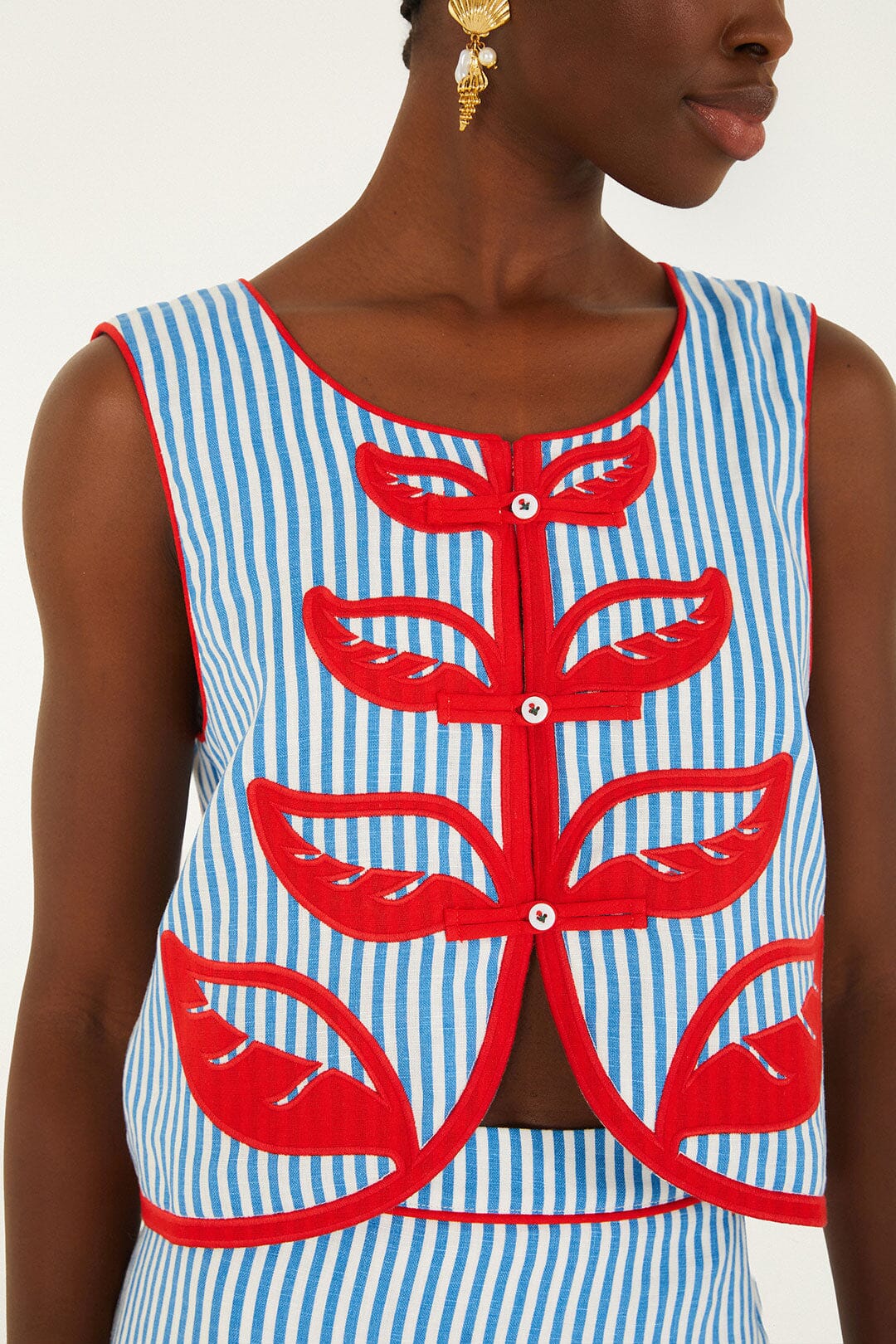 Farm Rio Sky Stripes Blue Sleeveless Crop Top
