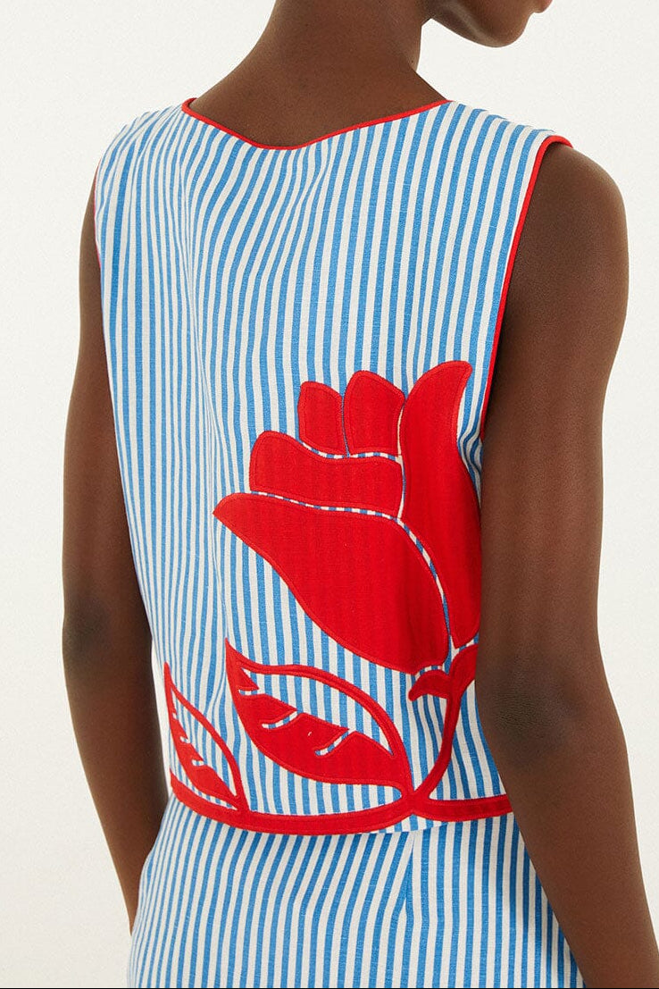 Farm Rio Sky Stripes Blue Sleeveless Crop Top