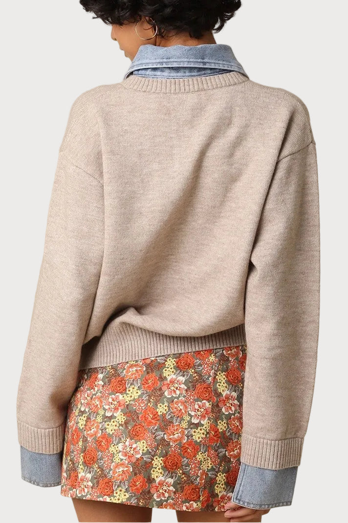 Emily Denim Collar Contrast Knit Sweater