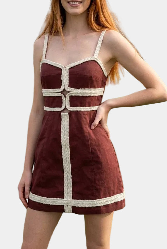 Peyton Rope Trim Mini Dress in Chocolate