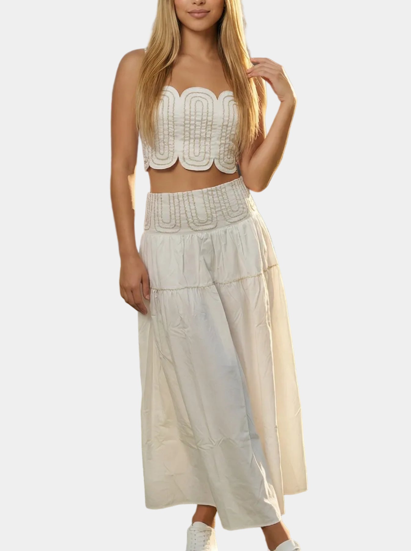 Emilie Contrast Stitch Top & Midi Skirt Set