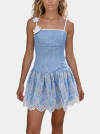 Kolbie Floral Applique Embroidered Stripe Mini Dress