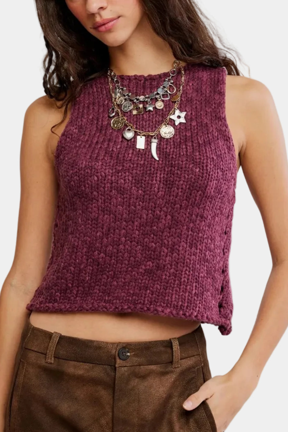 Free People Opal Knit Tank in Sangria