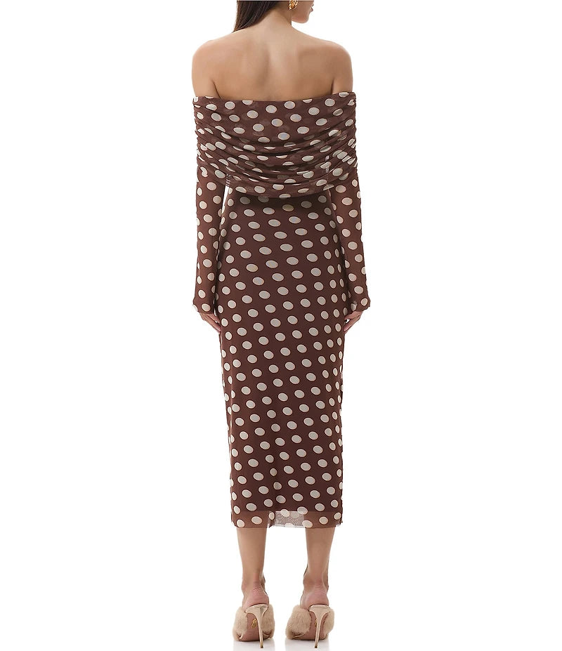 AFRM Cornelia Midi Dress in Chocolate Halo Dot