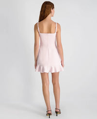 French Connection Whisper Square Neck Frill Hem Mini Dress in Pink Icing