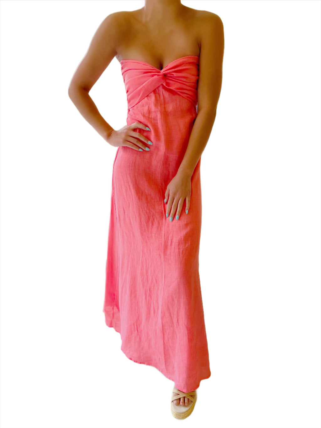 Lusana Melody Linen Maxi Dress in French Pink