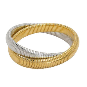 Janis Savitt Double Flat Cobra Bracelet in Gold/Rhodium