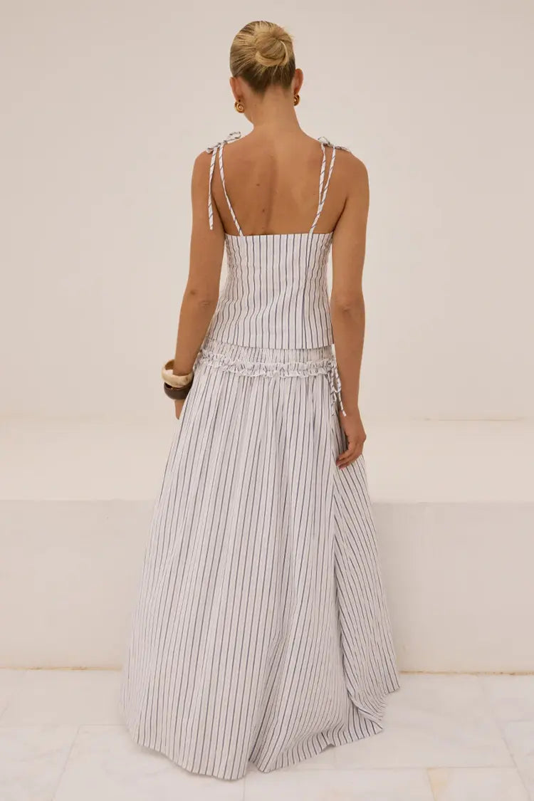 Runaway The Label Maree Shirred Drop Waist Maxi Skirt in Drea White