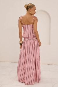 Runaway The Label Maree Shirred Drop Waist Maxi Skirt in Katalia Pink