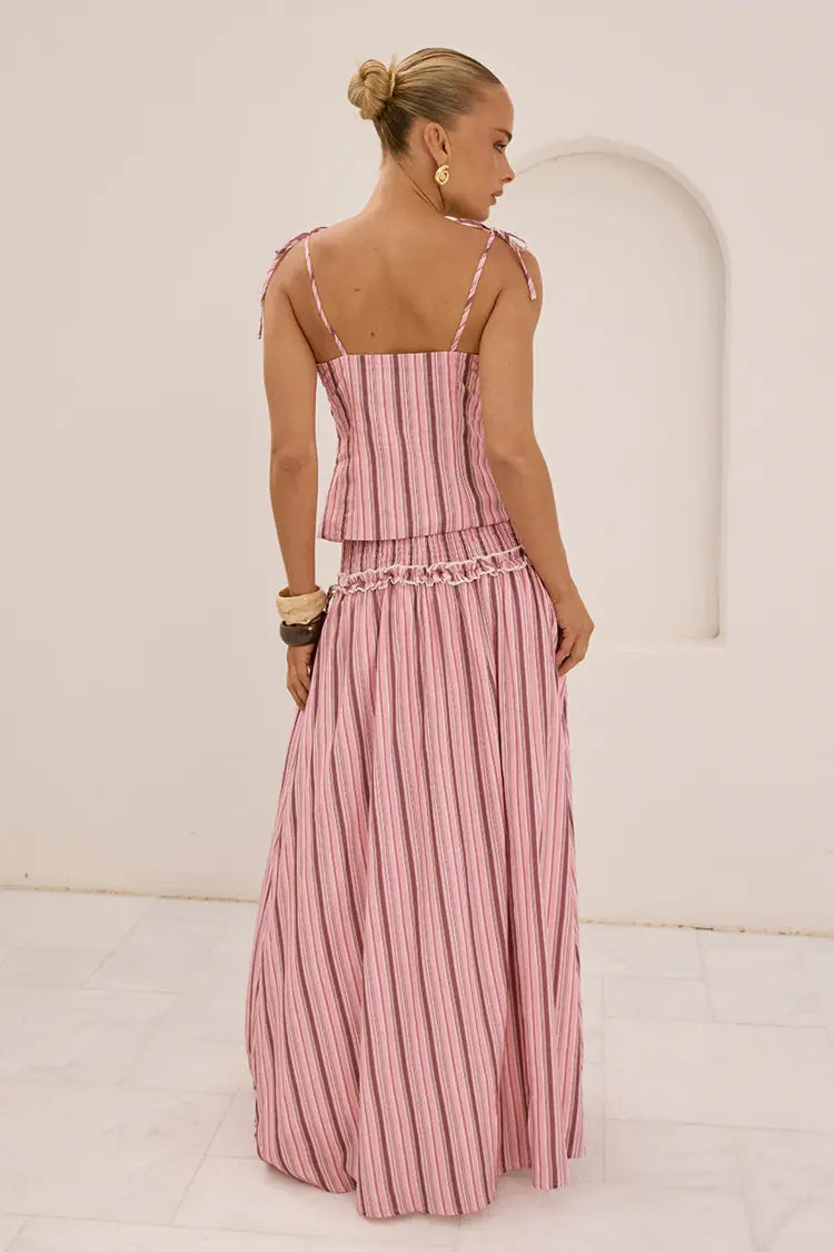 Runaway The Label Maree Shirred Drop Waist Maxi Skirt in Katalia Pink