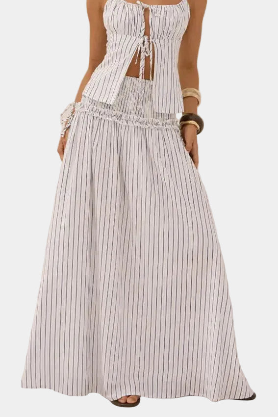 Runaway The Label Maree Shirred Drop Waist Maxi Skirt in Drea White