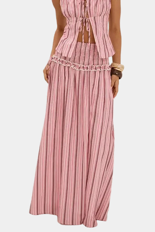 Runaway The Label Maree Shirred Drop Waist Maxi Skirt in Katalia Pink
