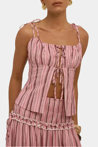 Runaway The Label Katalia Ruched Front Tie Top in Katalia Pink