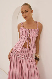 Runaway The Label Katalia Ruched Front Tie Top in Katalia Pink