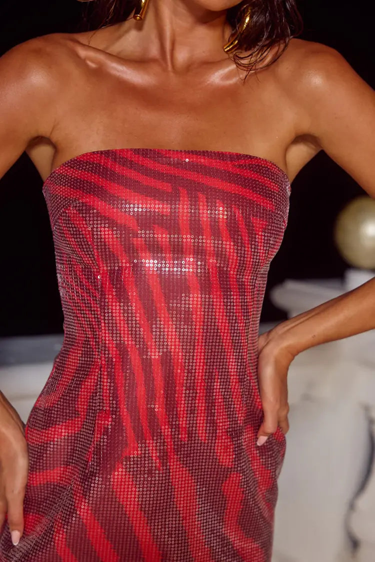 Runaway The Label Ibiza Strapless Sequin Mini Dress in Noah Cherry