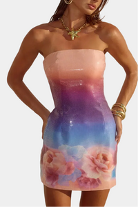 Runaway The Label Ibiza Strapless Sequin Mini Dress in Nadia Pink Ombre