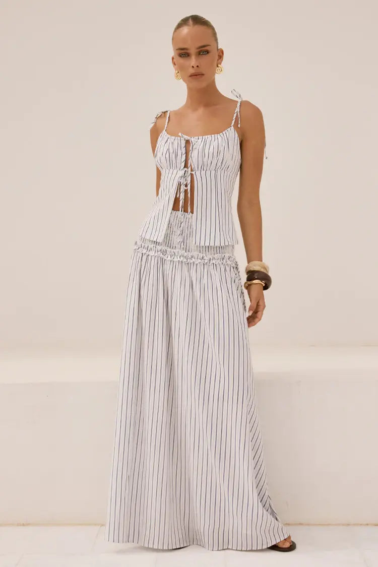 Runaway The Label Maree Shirred Drop Waist Maxi Skirt in Drea White