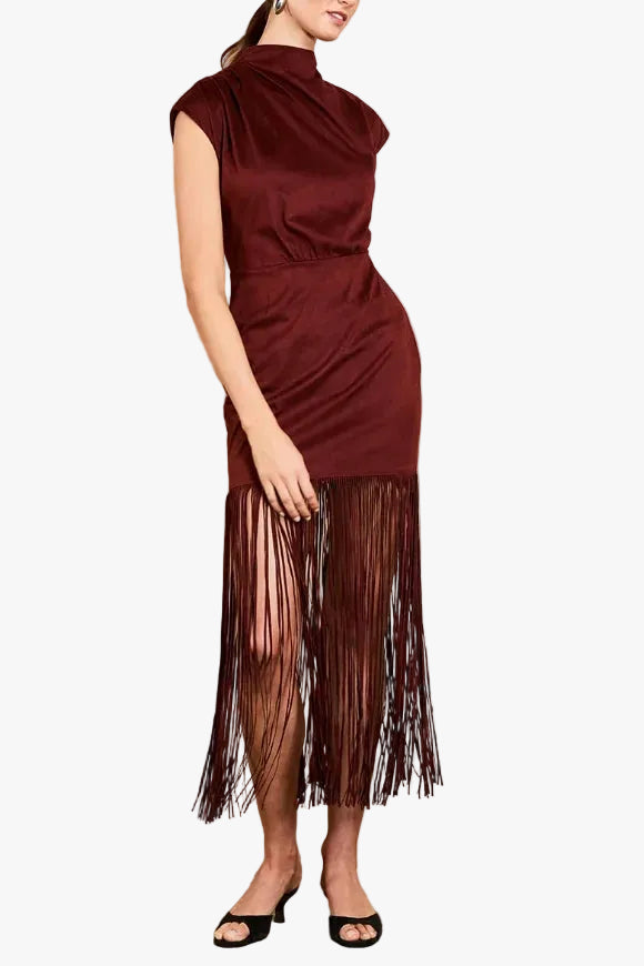 Saylor Astelle Faux Suede Midi Dress in Mulled Wine