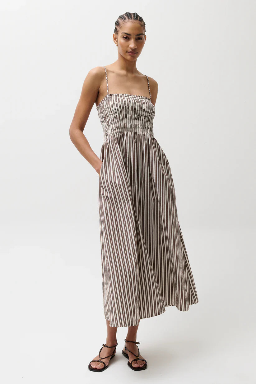 Pistola Bianca Shirred Bodice Maxi Dress in Java Stripe