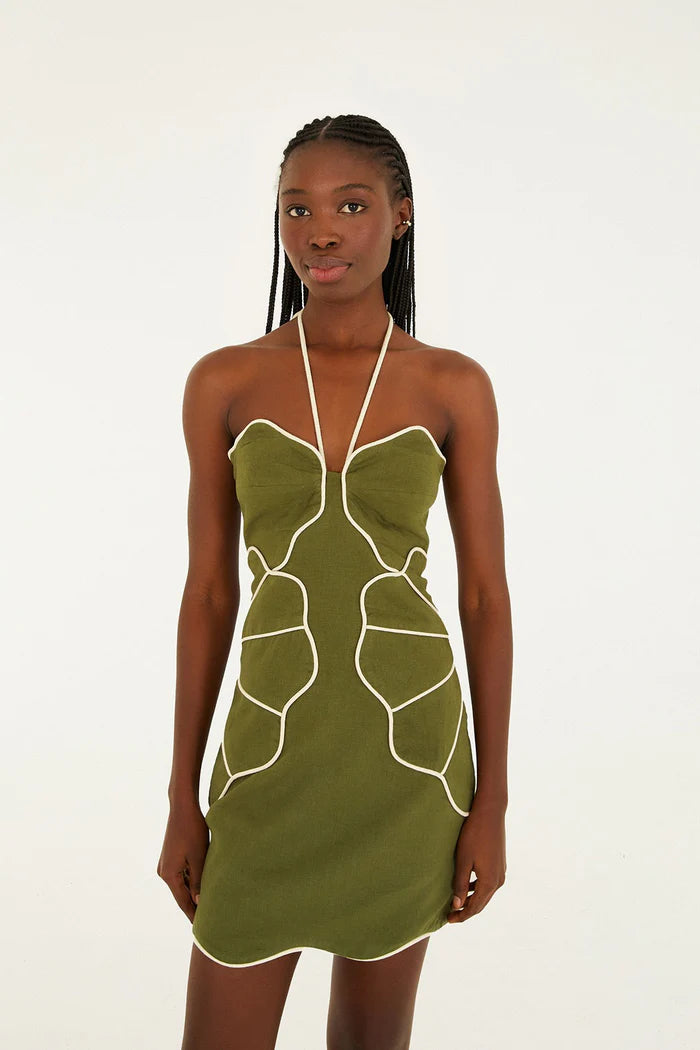 FARM Rio Green Wavy Mini Dress