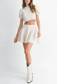 Zander Puff Sleeve Knit Top & Mini Skirt Set