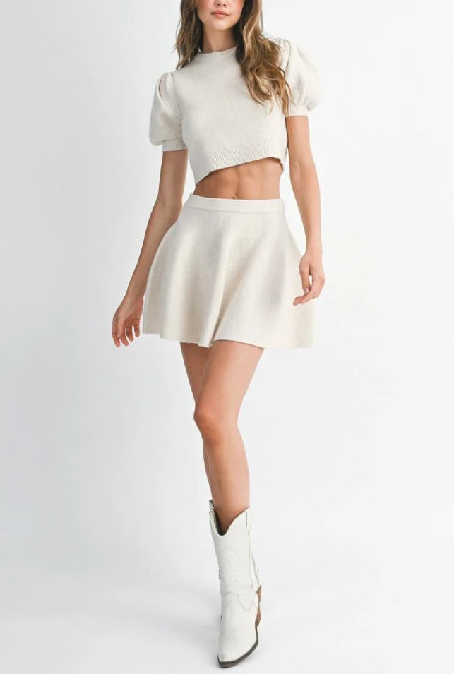 Zander Puff Sleeve Knit Top & Mini Skirt Set
