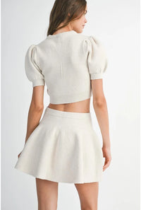 Zander Puff Sleeve Knit Top & Mini Skirt Set