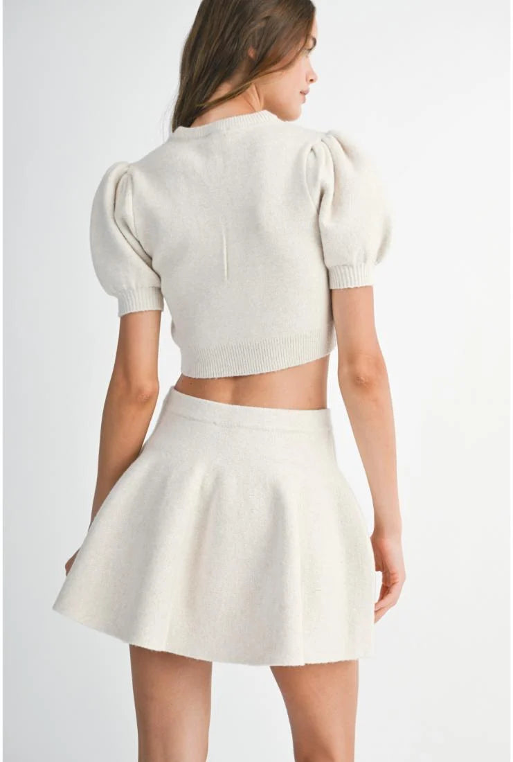 Zander Puff Sleeve Knit Top & Mini Skirt Set