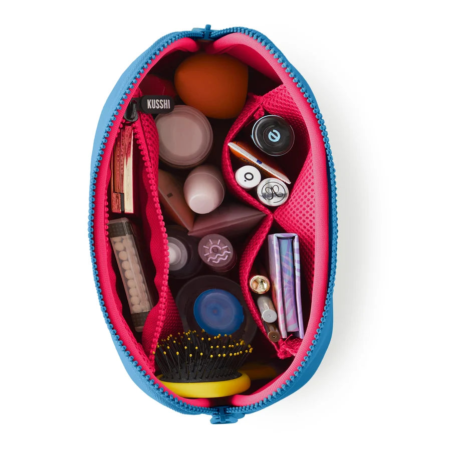 KUSSHI Neoprene Makeup Bag in Midnight Teal/Raspberry