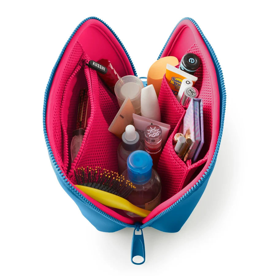 KUSSHI Neoprene Makeup Bag in Midnight Teal/Raspberry