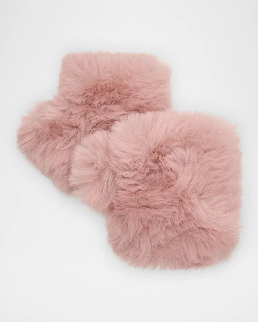 Jocelyn Fingerless Faux Fur Mittens in Blush