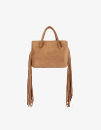 REMI/REID Noe Fringe Faux Suede Short Bag in Camel