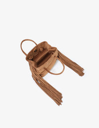 REMI/REID Noe Fringe Faux Suede Short Bag in Camel