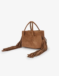 REMI/REID Noe Fringe Faux Suede Short Bag in Camel
