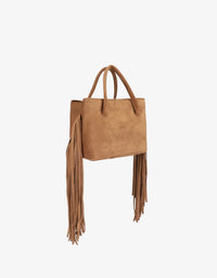 REMI/REID Noe Fringe Faux Suede Short Bag in Camel