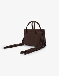 REMI/REID Noe Fringe Faux Suede Short Bag in Chocolate