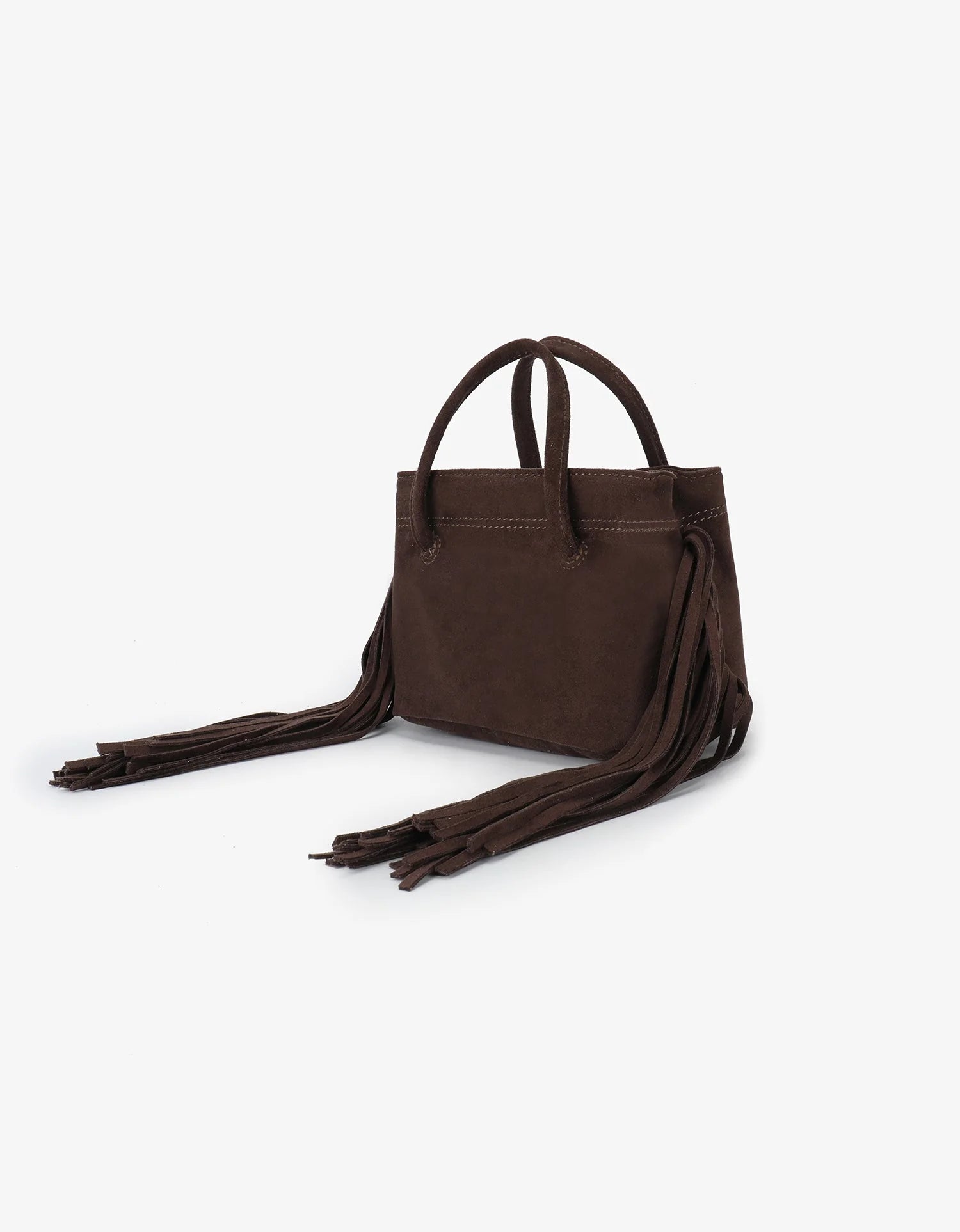REMI/REID Noe Fringe Faux Suede Short Bag in Chocolate