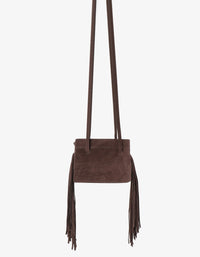 REMI/REID Noe Fringe Faux Suede Short Bag in Chocolate